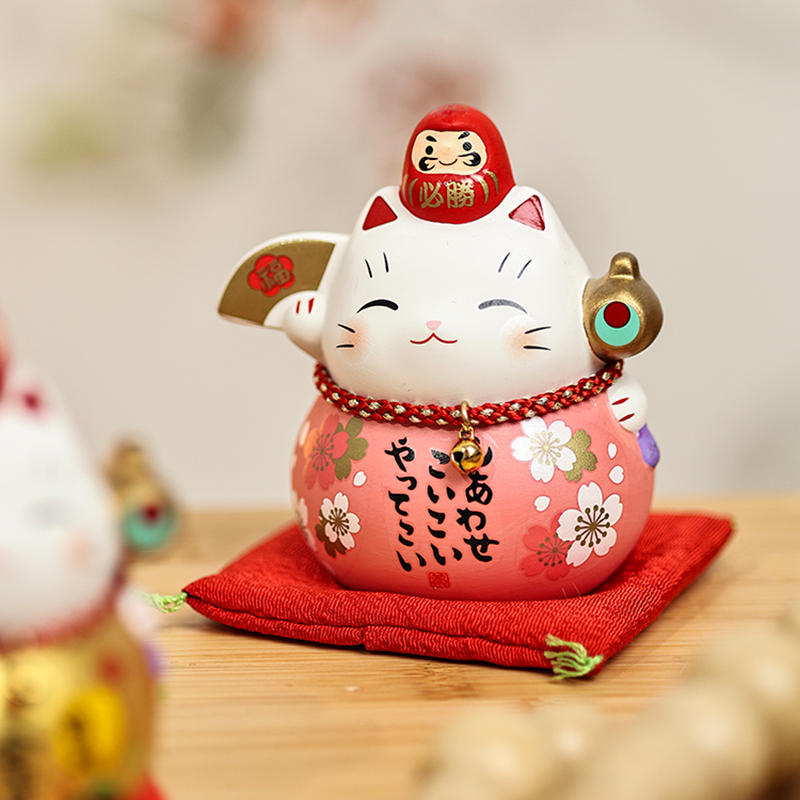 日本药师窑达摩招财猫陶瓷摆件手作彩绘猫咪存钱罐好运招福礼品