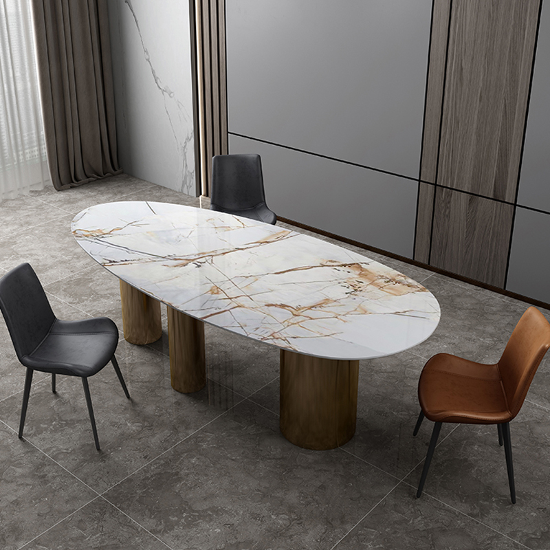 设计师款极简岩板奢石餐桌椅组合简约现代轻奢高档椭圆形水滴餐桌