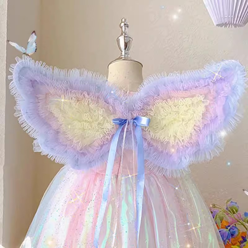 儿童天使彩虹翅膀幼儿演出表演彩色翅膀女童仙女背饰精灵舞台道具