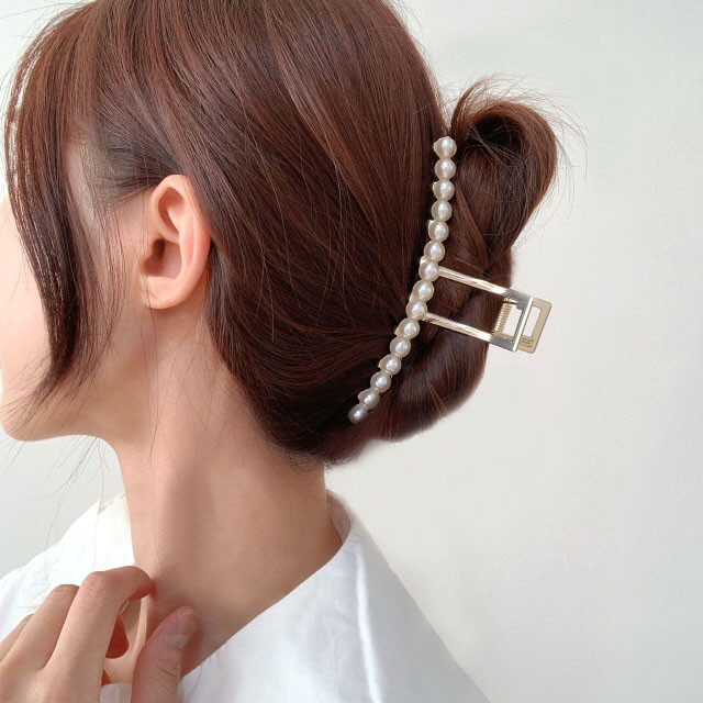 熙熙酱大号珍珠抓夹后脑勺夹子头发发夹发抓气质发量多新款鲨鱼夹