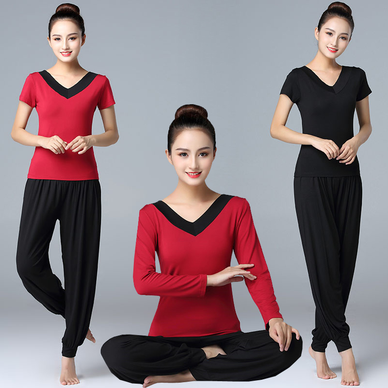 中老年瑜珈服春夏长短袖瑜伽练功服套装女2022大码显瘦健身跳舞服