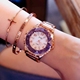 韩版时尚潮流水晶流沙玫瑰金钢带手表水钻女表 防水时装表 石英表