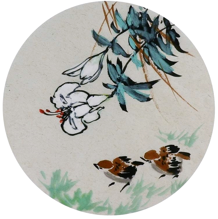 手绘字画装饰画新品i082007无款国画花鸟团扇圆形国画