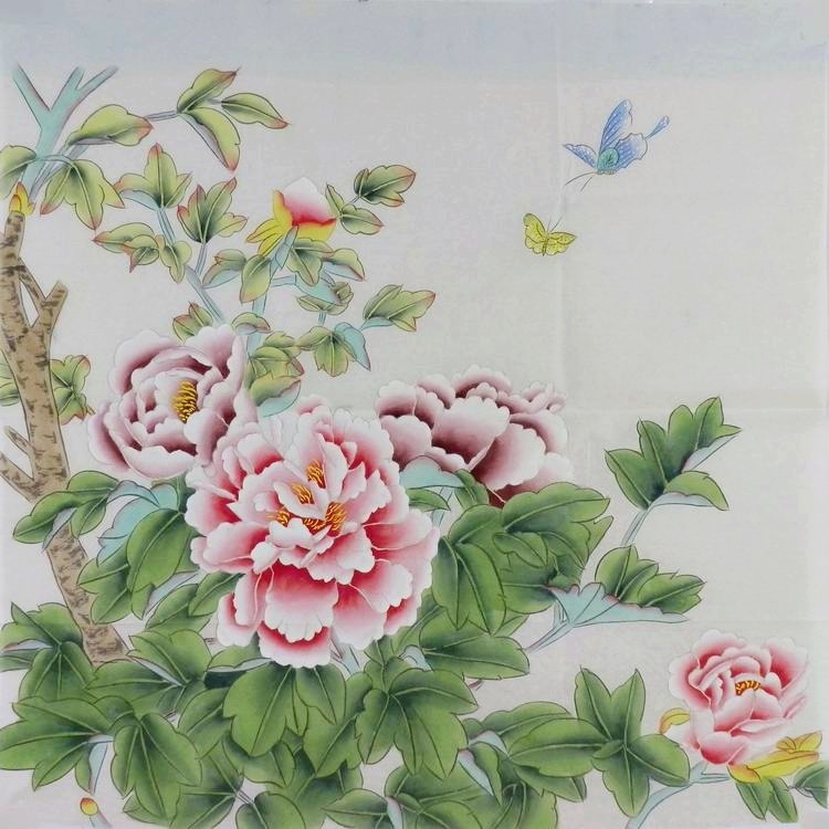 gg纯手绘字画客厅办公室装饰画 四尺斗方无款国画工笔画花鸟牡丹