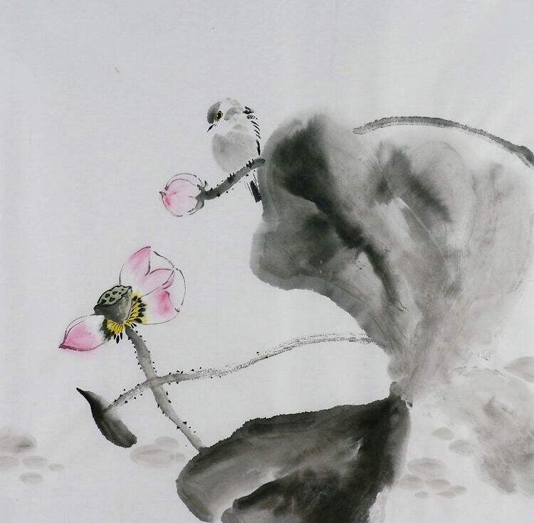 斗方无款国画花鸟画荷花——平民画院 纯手绘艺术坊 手工字画国画书法