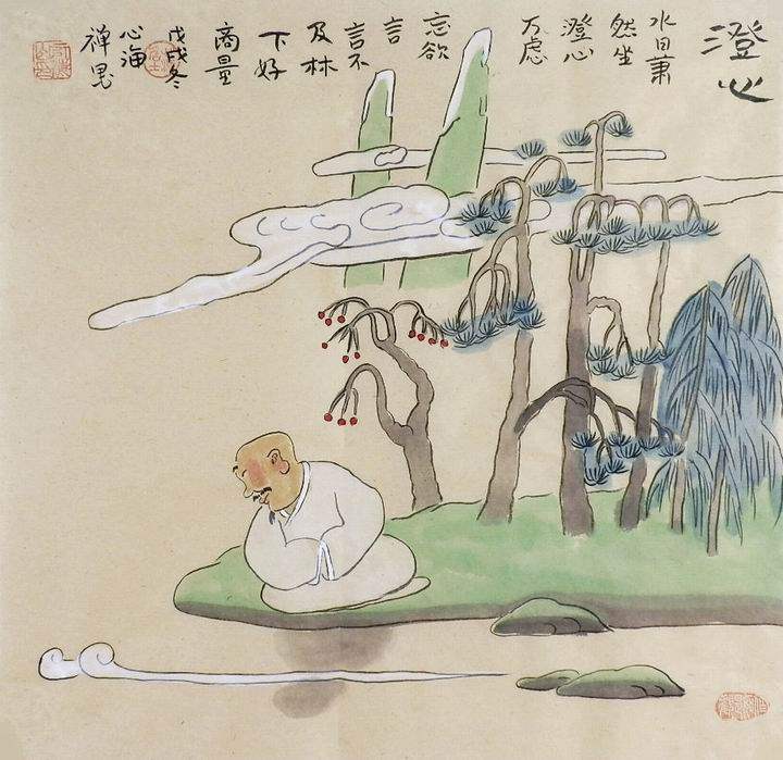 手绘客厅办公室字画热销yi012220心海居士三尺斗方国画禅意人物画