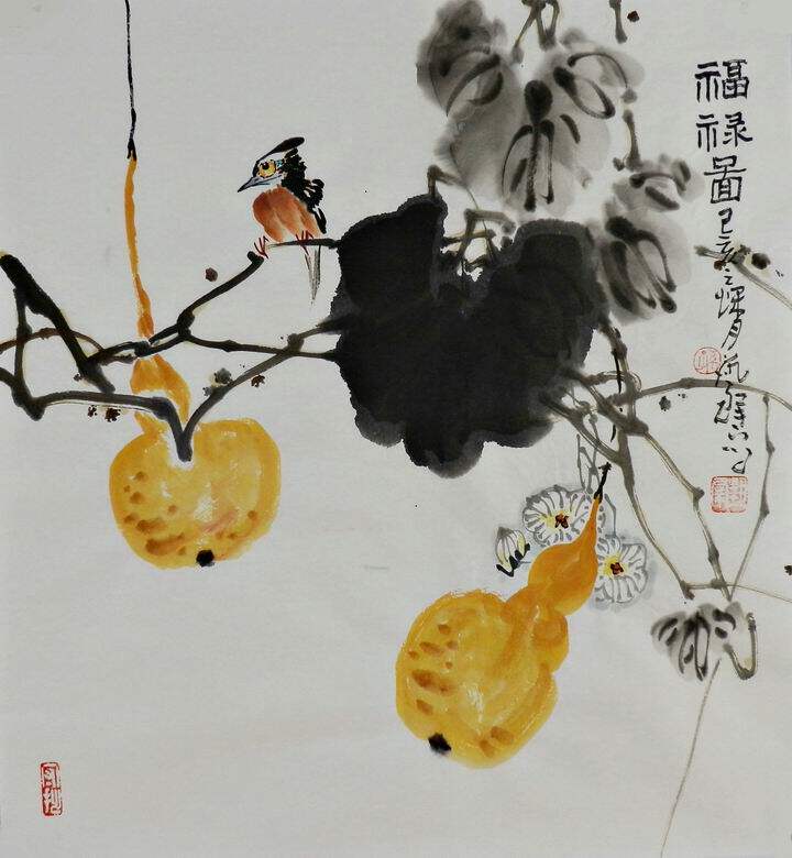艺群葫芦花鸟国画斗方三尺手绘孙艺群i110807热销国画