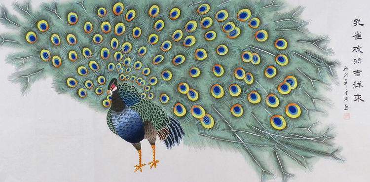 纯手绘国画字画装饰画热销yh070344顾雪芳四尺工笔画花鸟孔雀136