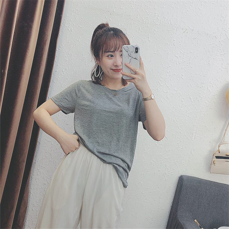 白色短袖t恤女2019夏季网红新款ins纯色潮打底黑色宽松款大码显瘦