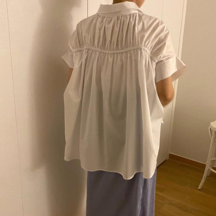 韩国正品女装代购 therosebay 2024夏款 飘逸短袖纯色宽松衬衫