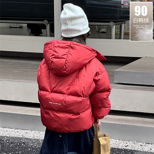 女童羽绒服2023新款儿童冬装外套短款韩版洋气加厚白鸭绒面包服潮