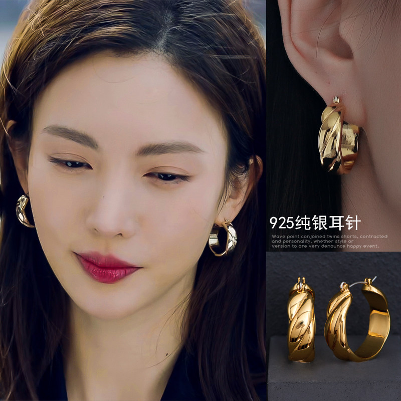 金晨同款耳环法式复古耳圈金色圆圈耳饰不会恋爱的我们赵江月饰品