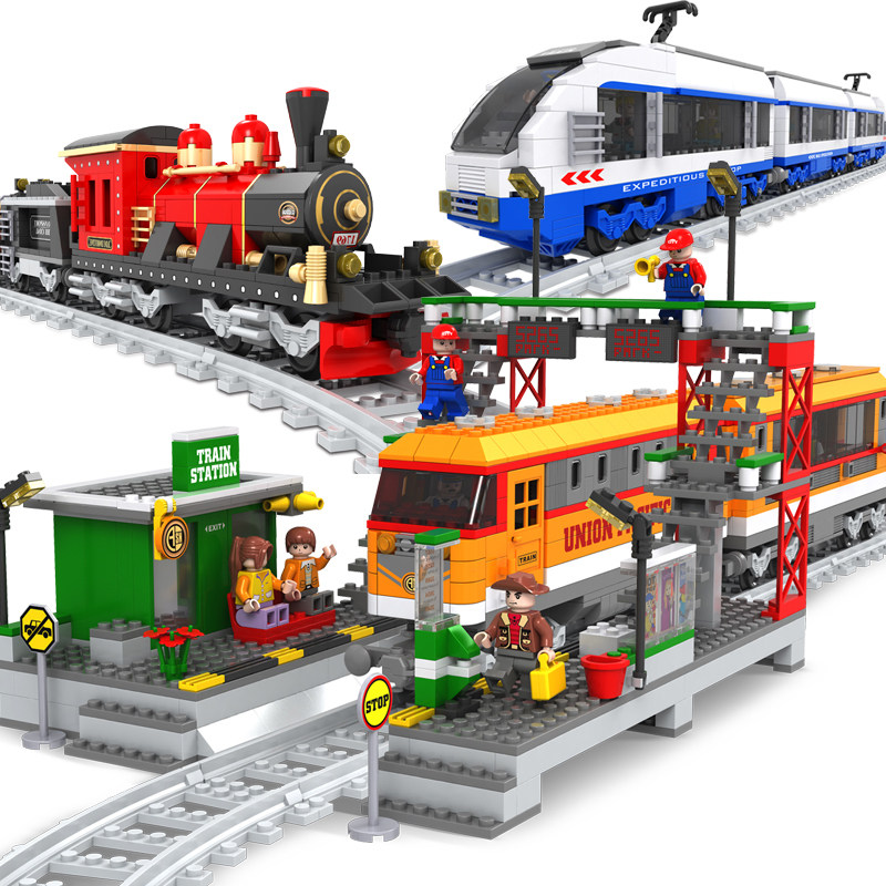 奥斯尼拼装火车颗粒城市系列积木