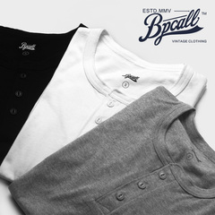 bpcall16SS vintage 复古基础款美国纯棉亨利领复古男士短袖T恤