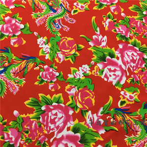 东北村姑红绿色大花布针织纯棉婴儿童a类大花棉袄短袖传统面料