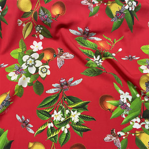 高档红绿色大花布纯棉布料垂感田园风连衣裙睡衣全棉服装面料装饰