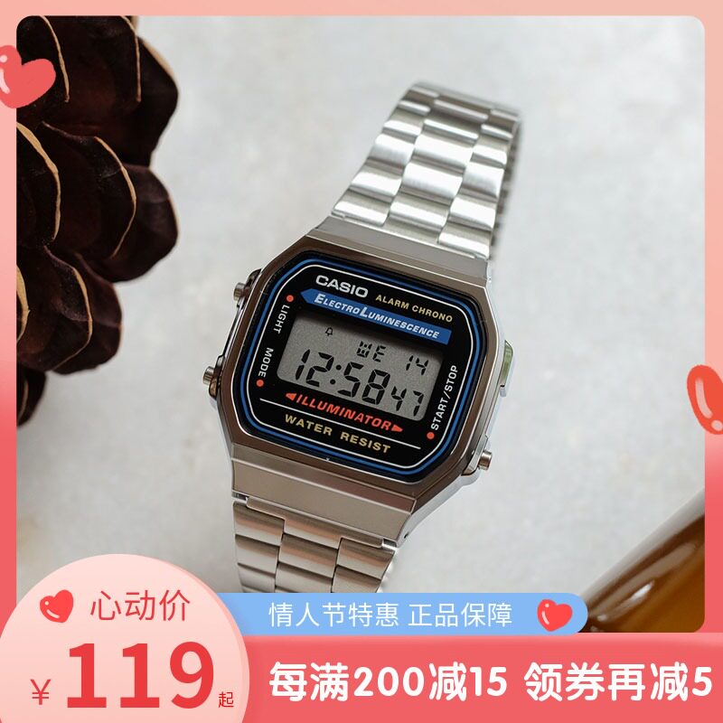 卡西欧casio复古时尚ins潮流方形男士多功能电子手表a168wa-1