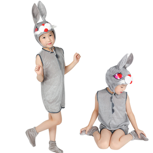 幼儿园讲故事比赛服装小兔子演出服儿童表演服装动物装扮灰兔夏季