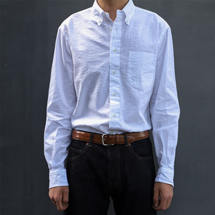 现货 美产Gitman Bros 白色泡泡纱纯棉面料 男休闲长袖衬衣衬衫