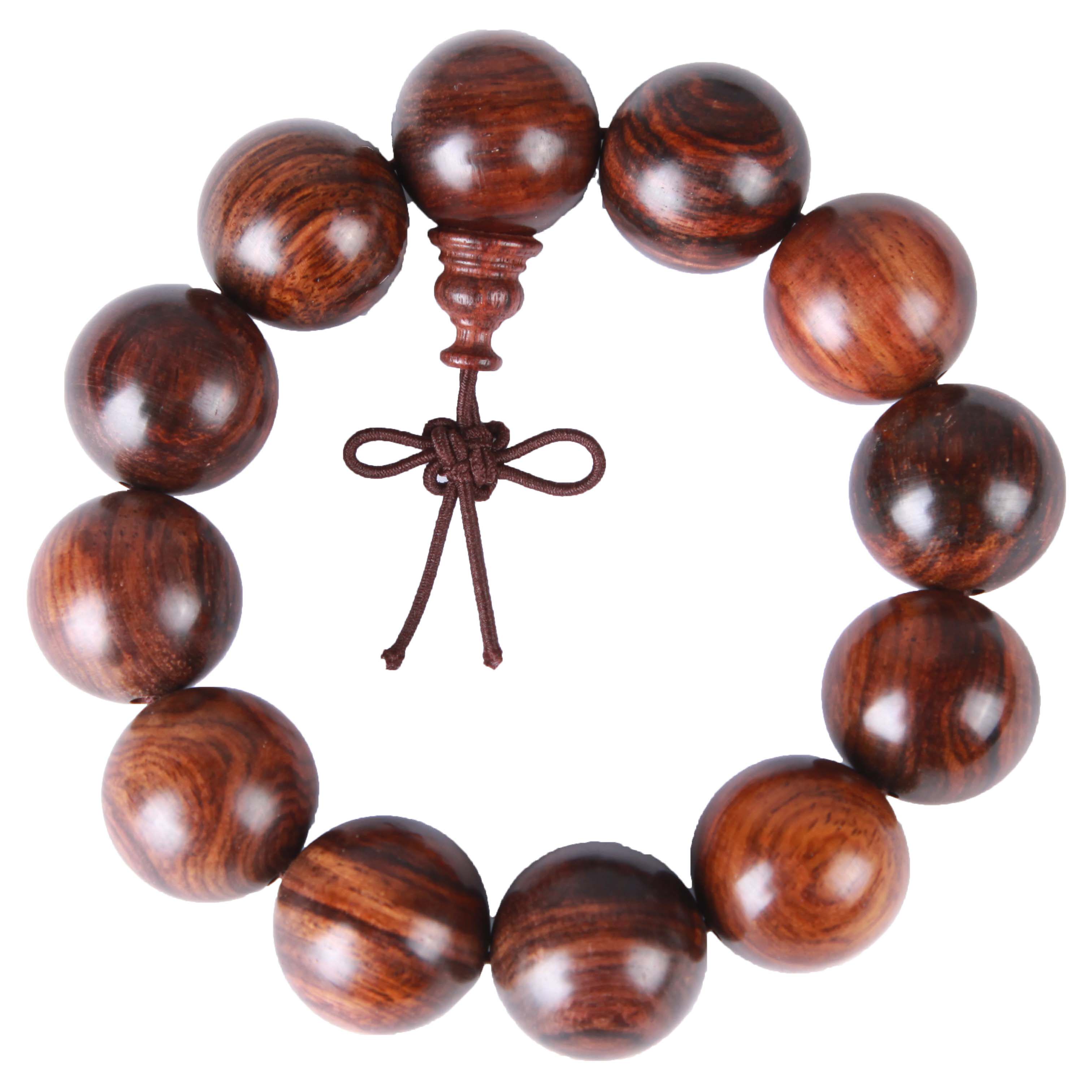 【油梨老料】黄花梨佛珠 水波纹 花纹绚丽 18.5mm 37g 收藏佳品