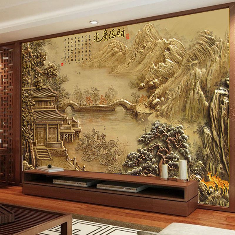 电视背景墙壁纸5d立体山水画