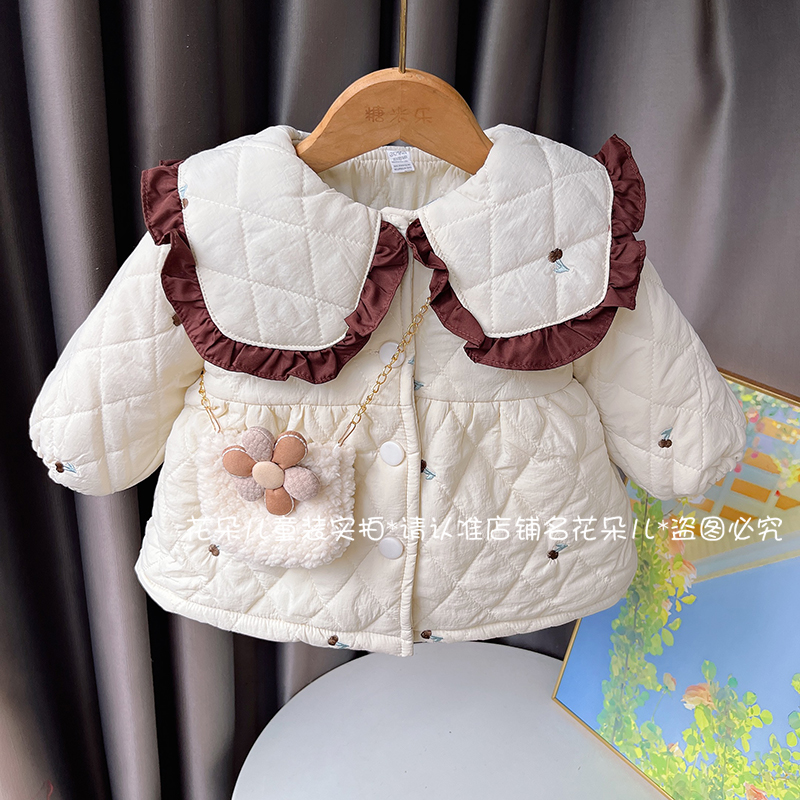 女童棉服外套婴儿冬装洋气加绒夹棉上衣儿童保暖棉衣宝宝棉袄冬季