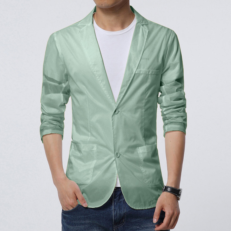 男士夏季薄款防晒西服青少年休闲修身速干西装