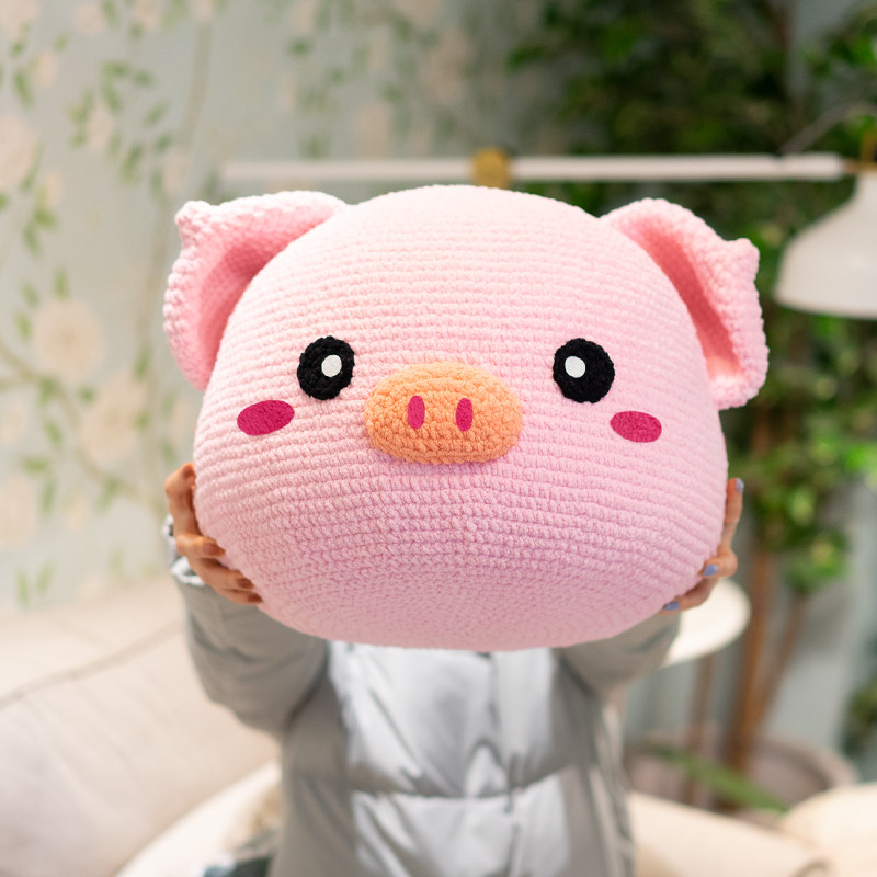 巧织馆萌仔大猪头抱枕萌仔公仔线玩偶抱枕手工diy钩针编织材料包