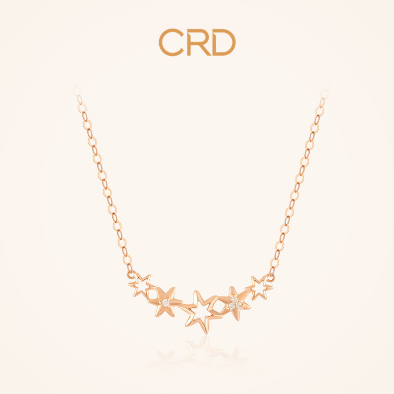 crd克徕帝18k金钻石项链星星女彩金吊坠玫瑰金颈链au750锁骨链