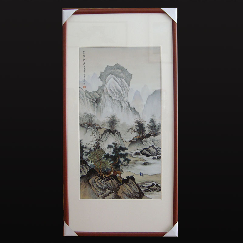 景德镇陶瓷手绘新中式玄关装饰画国画山水过道竖版挂画客厅瓷板画