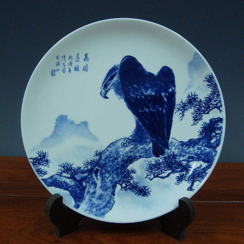 景德镇陶瓷器瓷盘名家大师王隆夫作品高瞻远瞩艺术挂盘画看盘摆件
