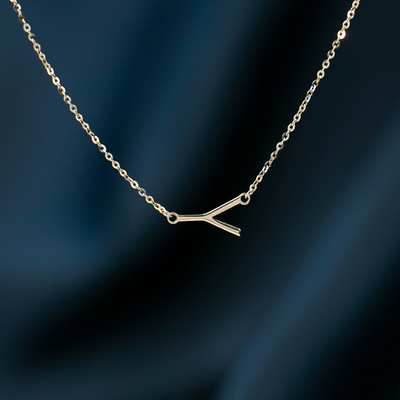 恒蕴叶子纯14k金字母y树杈枝丫锁骨链潮女减龄学院风森系知性项链