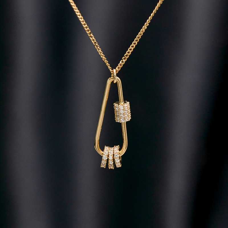 恒蕴叶子纯14k黄金亮钻镶嵌曲别针两戴锁骨链潮女小众英伦范项链