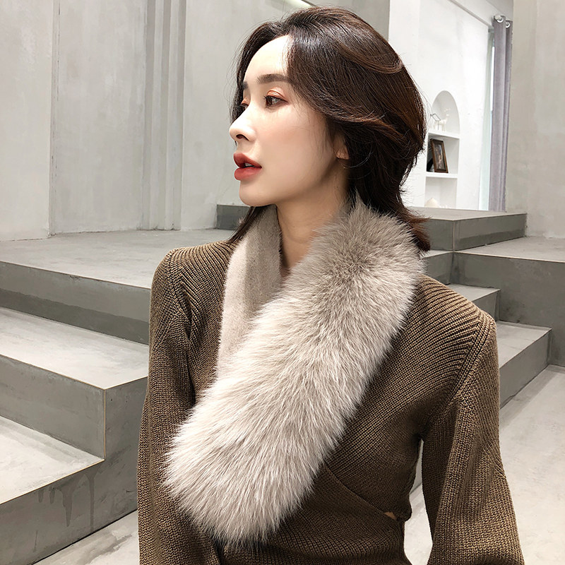 cency 水貂毛配狐狸毛皮草围巾 貂皮围脖 气质通勤真毛毛领秋冬