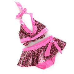 粉色豹纹速干儿童泳衣女童分体裙式比基尼温泉游泳衣