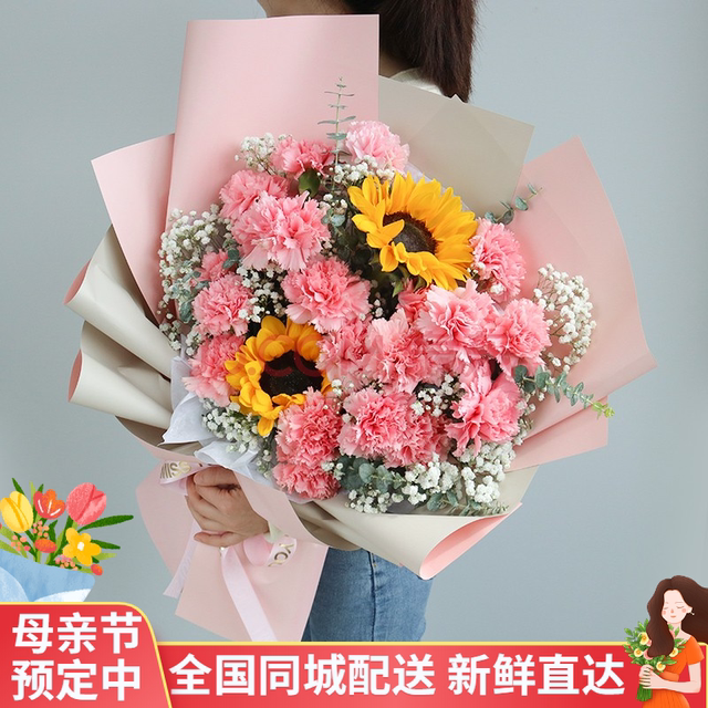 昆明同城送花康乃馨向日葵混搭祝福鲜花 昆明鲜花速递;生日母亲节