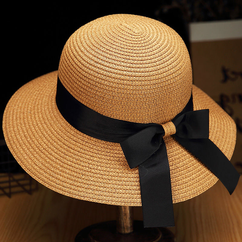 小清新草帽女夏天遮阳防晒编织草编蝴蝶结海边度假可折叠沙滩帽