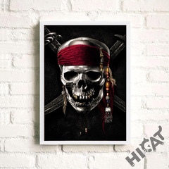 加勒比海盗电影海报 金属摇滚风格墙画 酒吧迪吧骷髅装饰实木挂画