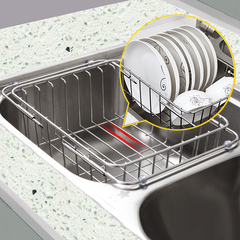 出口加粗 伸缩沥水篮304不锈钢水槽沥水架水池厨房碗碟架洗菜篮