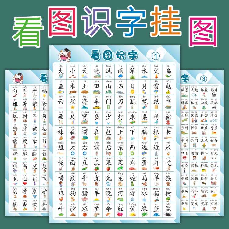 幼儿园识字表墙贴儿童看图认字识字挂图早教启蒙一年级宝宝学习全