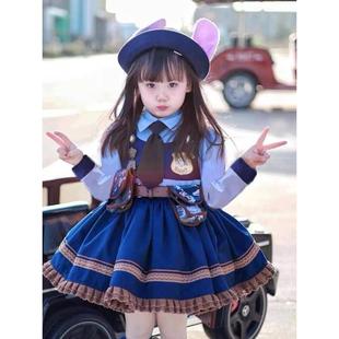 兔子警官衣服儿童服朱迪兔子警官女童cos服蓝色公主裙2024年新款
