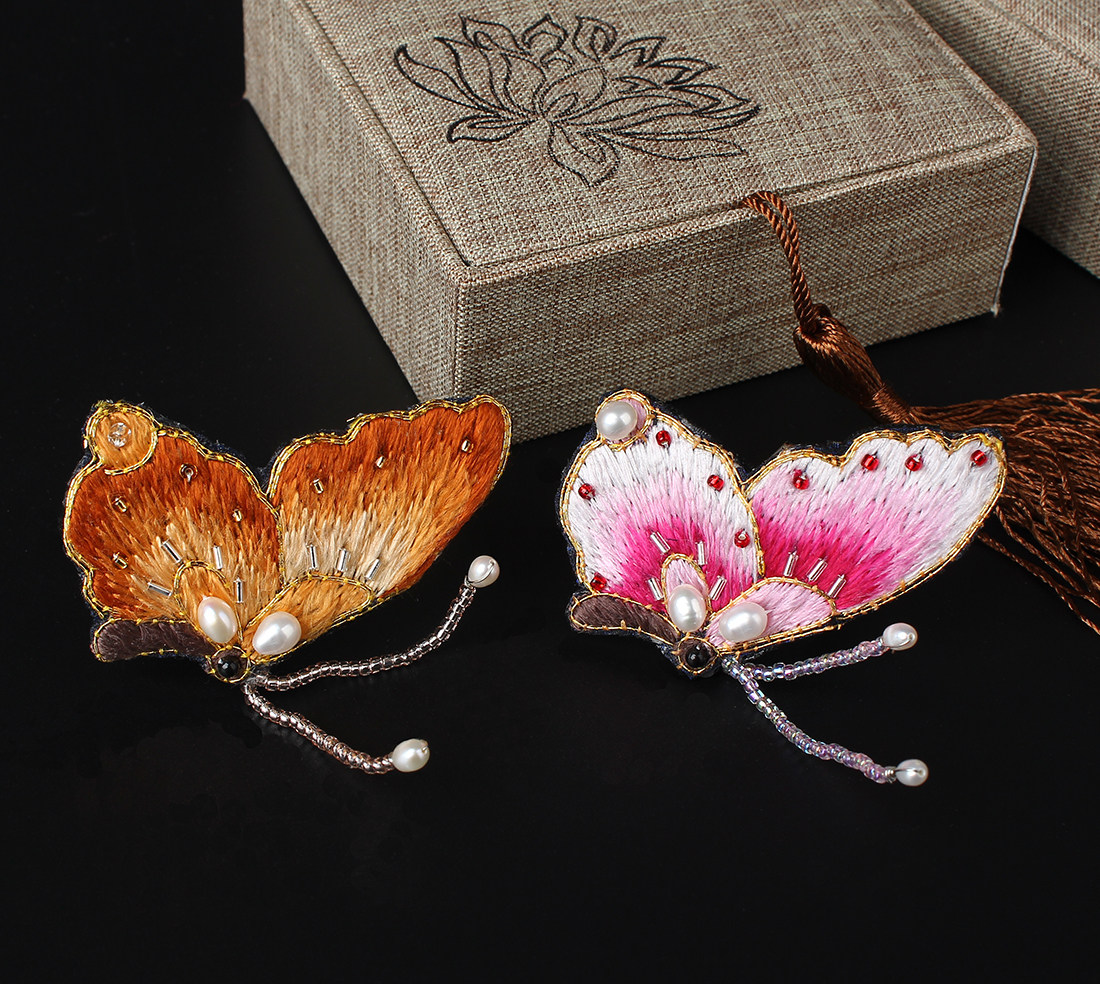 围巾丝巾扣纯手工刺绣串珠中国风苏绣工艺品高档围巾专用蝴蝶扣