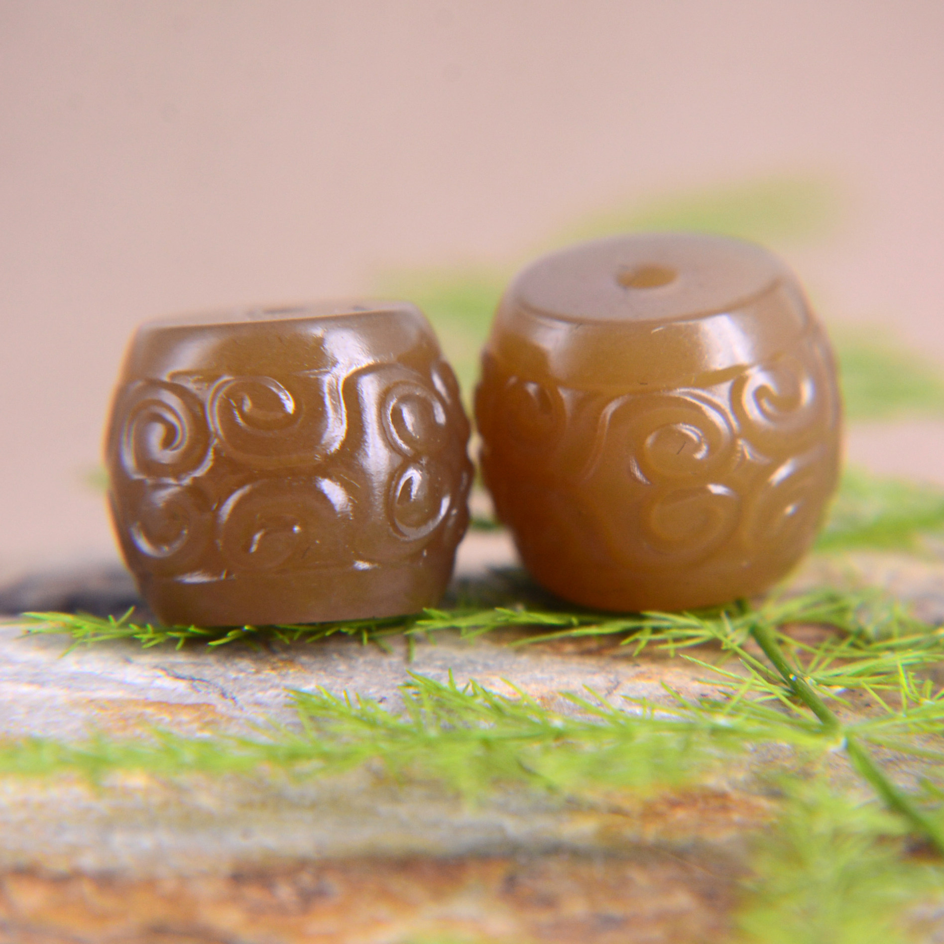 和田玉糖玉桶珠散珠单颗回纹珠手串女雕刻挂绳路路通吊坠背云配饰