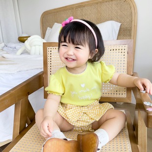 韩版婴儿衣服夏装女宝宝洋气满月T恤周岁包屁衣薄款花苞裤两件套