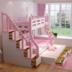 儿童床女孩上下铺高低床多功能带护栏公主双层子母床家具组合精品