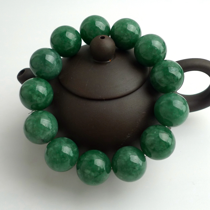 缅甸a货翡翠 冰糯种满绿翡翠大佛珠男士手串 116.47g