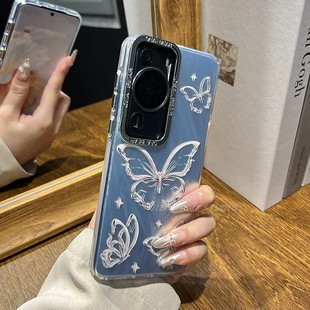 适用苹果15plus手机壳羽纱纹银蝴蝶iPhone15pro网红14pro女神款13防摔13promax银框12硬壳11保护套x新款xsmax