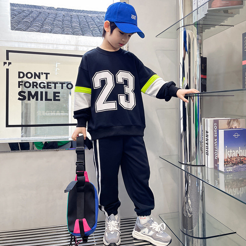 男童春装套装中大童男孩9十13-15岁休闲运动炸街两件套春秋洋气潮
