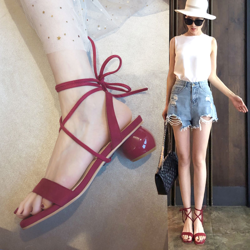 Sandals Women's Shoes High-heeled shoes With crude Bandage 2019 summer new pattern Korean Edition fashion one word Toe Square Rome shoesin the Women's Shoes, Sandals category - from Buy2taobao.com to provide professional Taobao agent buy service
