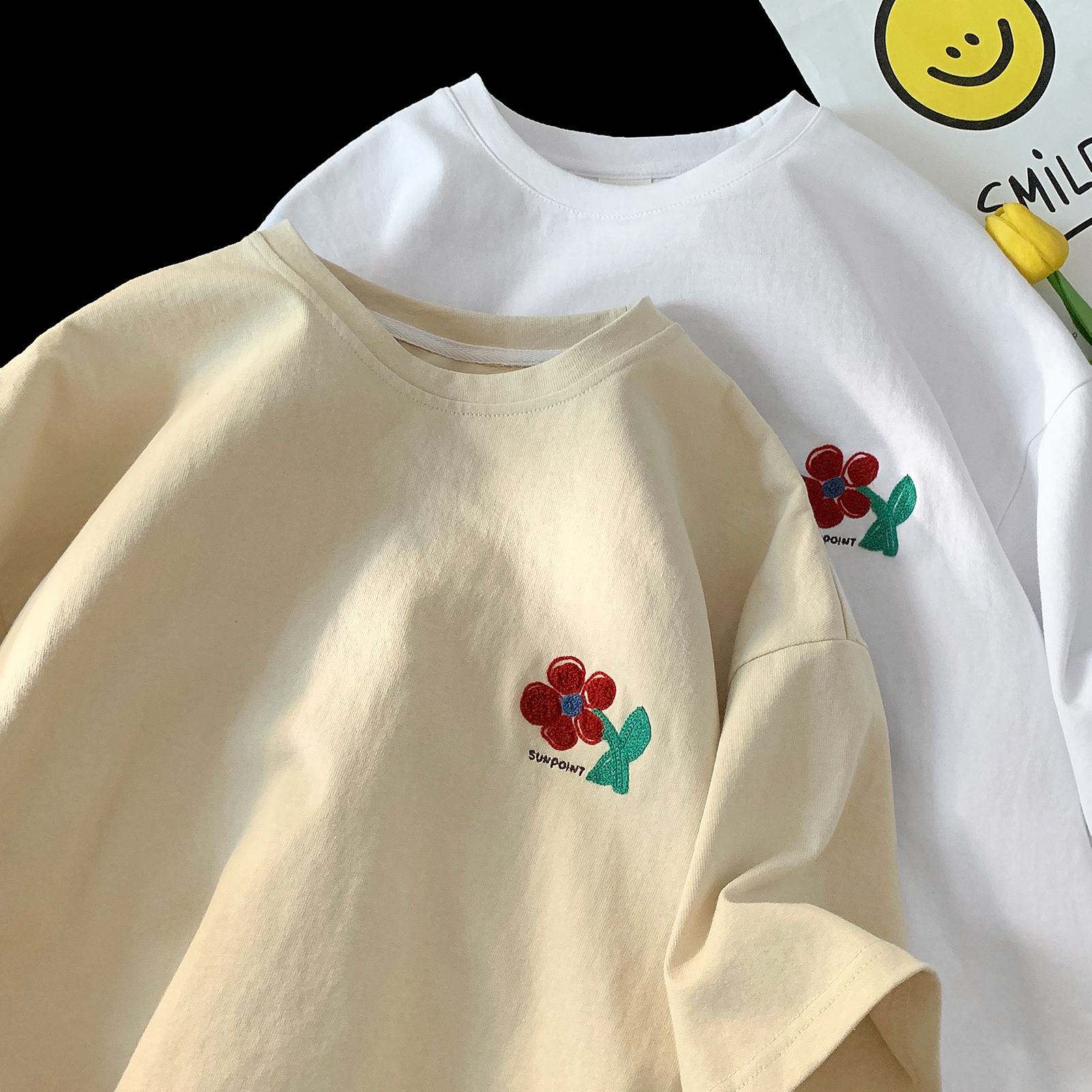 刺绣花t恤女短袖